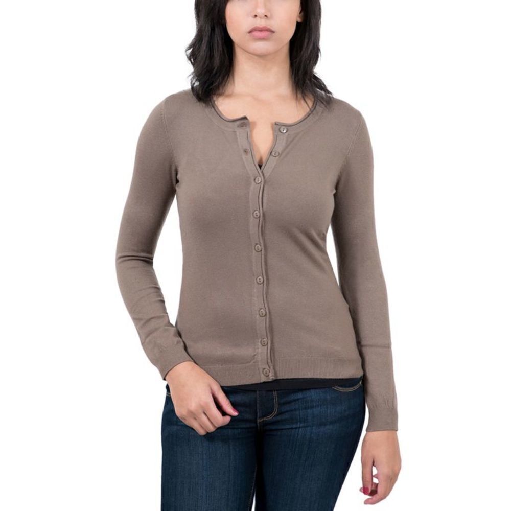 Real Cashmere Brown Cashmere Blend WomensCrewneck Cardigan